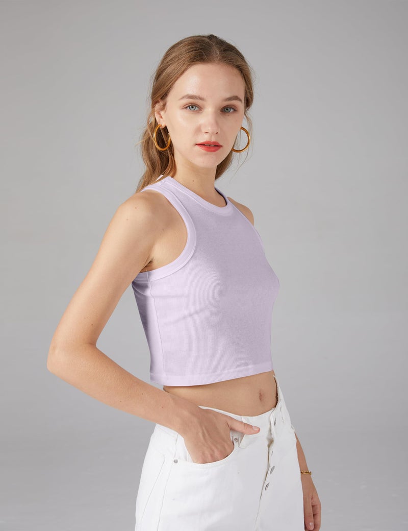 MISSACTIVER Women Basic Sleeveless Vest Crop Tank Top Casual Crew Neck Binding Crop Top (Small, Light Purple) - Image 4